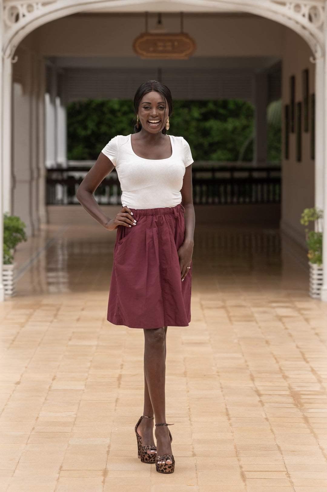 Maroon skirt and white shirt best sale